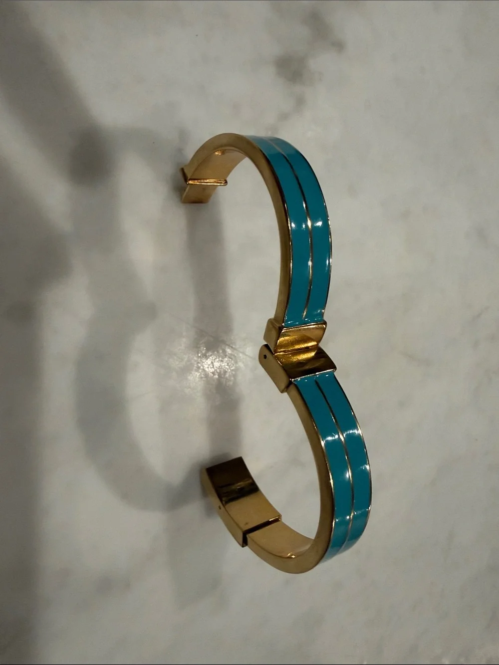 Michael Kors Logo Plaque Gold Tone Enamel Bangle Bracelet/Turquoise/ Hinged